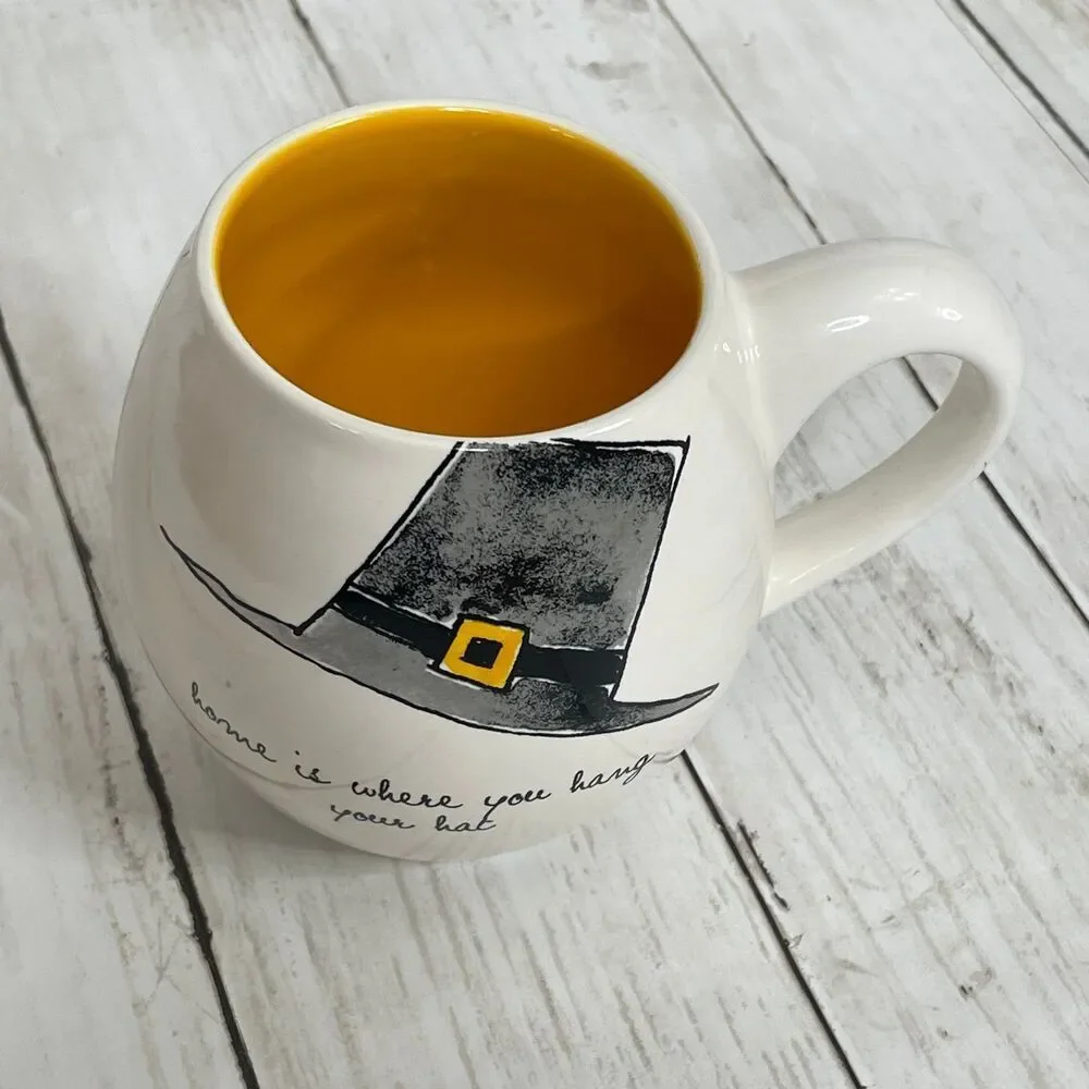 COPY - Rae Dunn Round Pilgrim or Witch’s Hat Mug “home is where you hang your h…